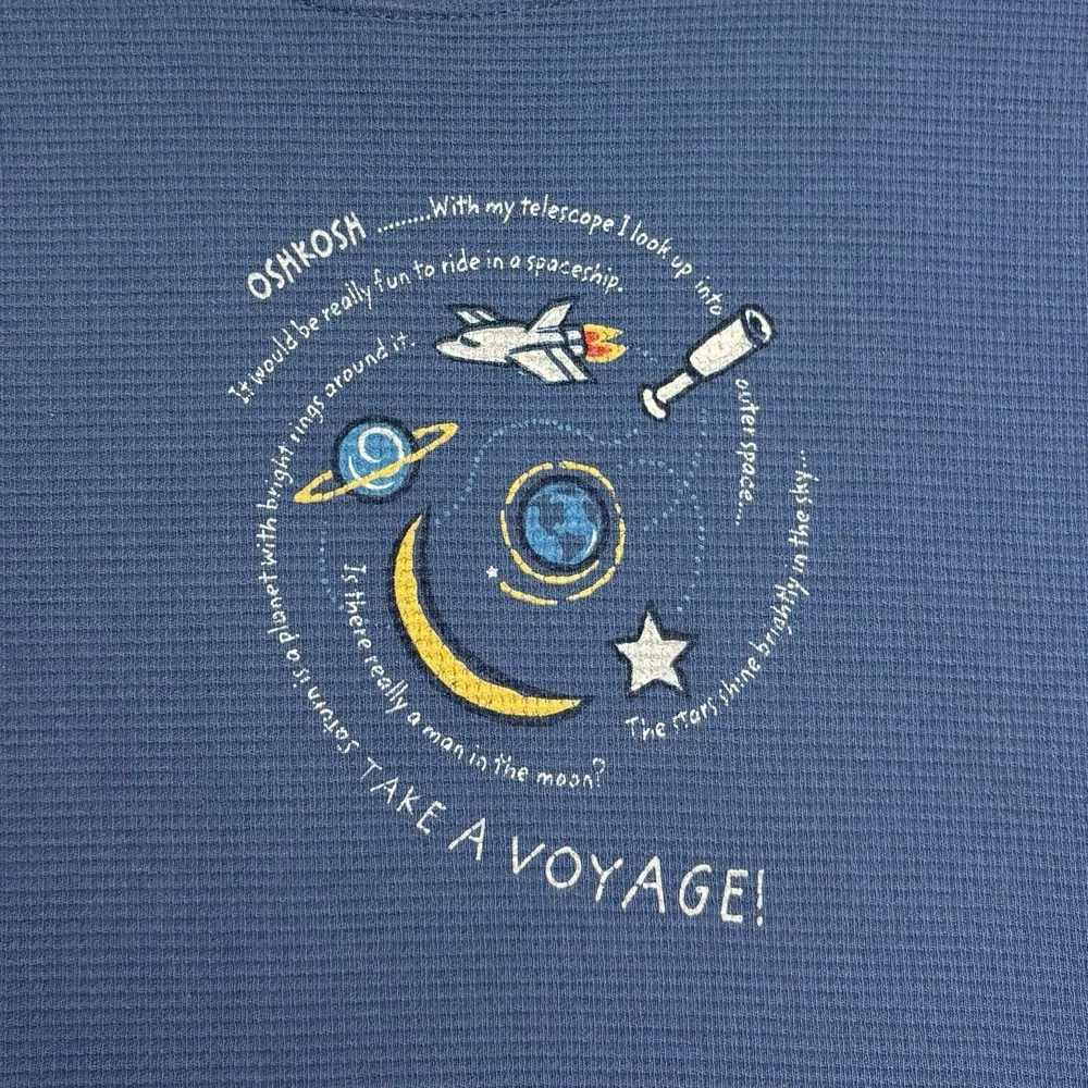 VTG OshKosh B'Gosh Long Sleeve Thermal Shirt Kids 4T Blue Space 90s Y2K